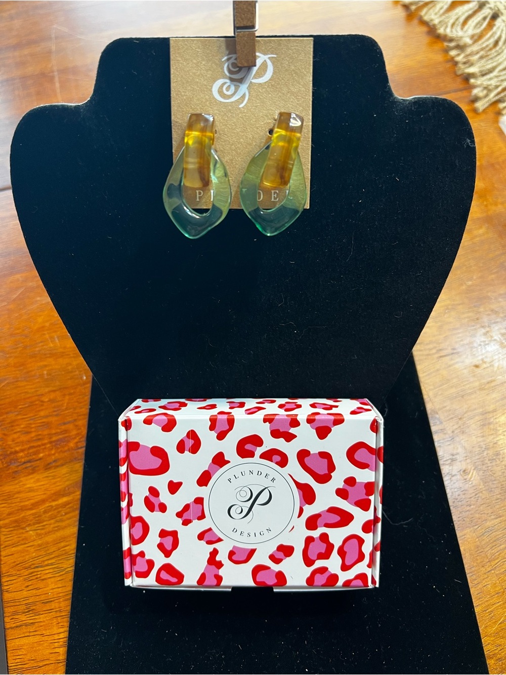 Plunder Green and Amber Resin Teardrop Earrings